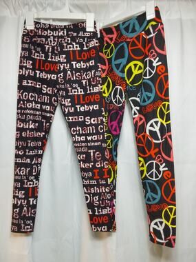 LuLaRoe Tween Black/Multicolor High-Waist Ankle Leggings 2 Pack #K1